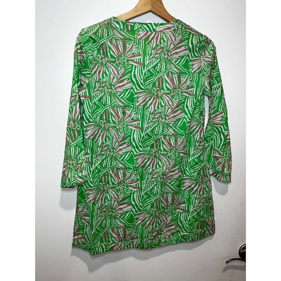 Lilly Pulitzer Floral Tunic Dress XS Green Pink Botanical Print 3/4 Sleeve Light - Picture 4 of 7